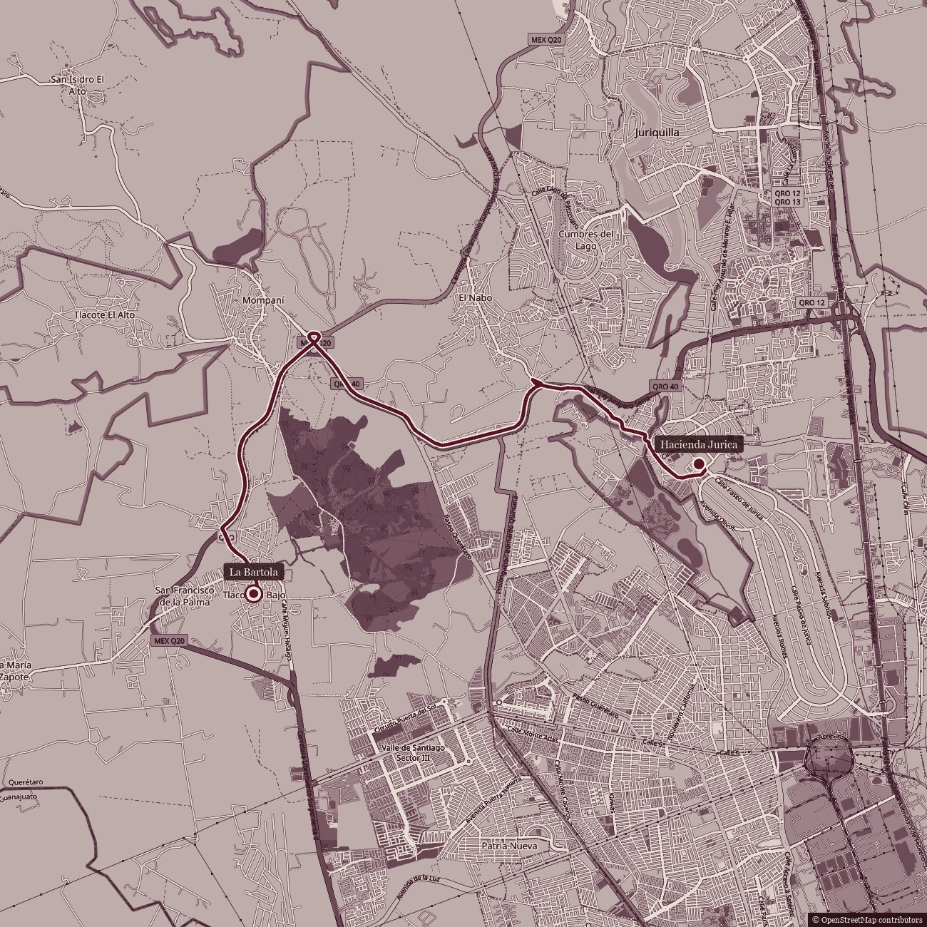 Mapa de Hacienda Jurica a La Bartola